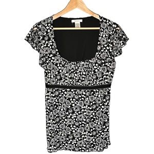 Dress barn, black and white Paisley tie back fitted dress shirt Large